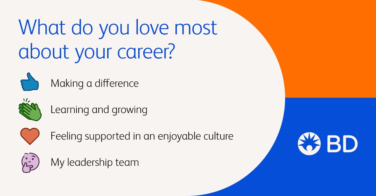 BD LinkedIn poll asking "What do you love most about your career." MarCom Gold Award winner