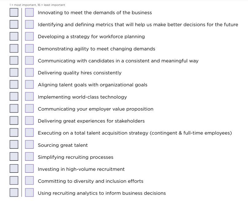 16 dimensions of talent acquisition prioritization worksheet