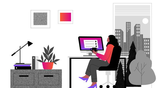 Illustration of a person sitting at their desk in their office