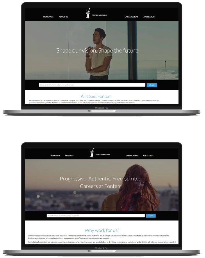 Mockup preview of Fontem’s careers website.