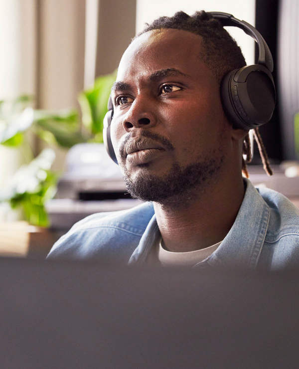 man with headphones on