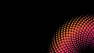 Orange and pink dots in shape of a half circle on black background